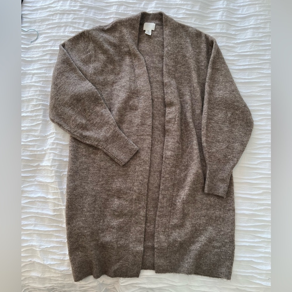 Long taupe cardigan, size small